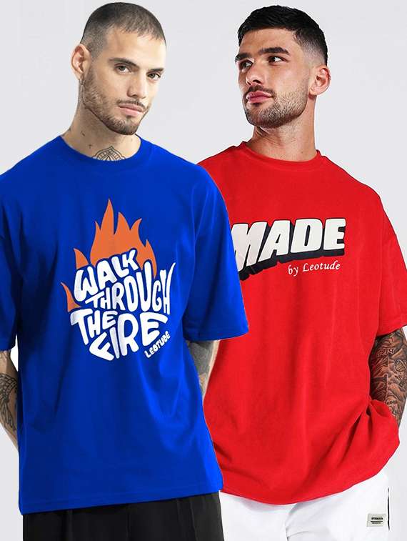 men pack of 2 printed short sleeve oversized fit t-shirt