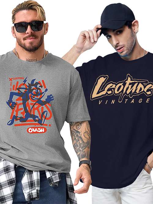 men pack of 2 printed short sleeve oversized fit t-shirt - 22059379 - Standard Image - 0