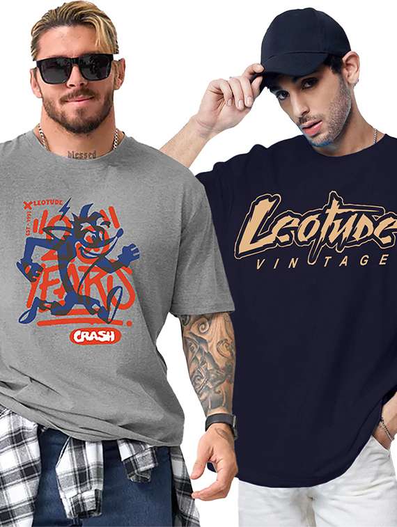 men pack of 2 printed short sleeve oversized fit t-shirt