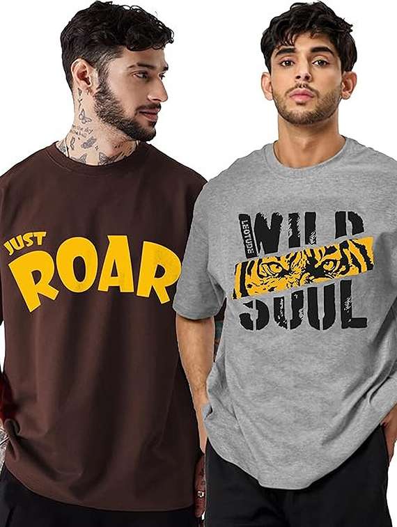 men pack of 2 printed short sleeve oversized fit t-shirt