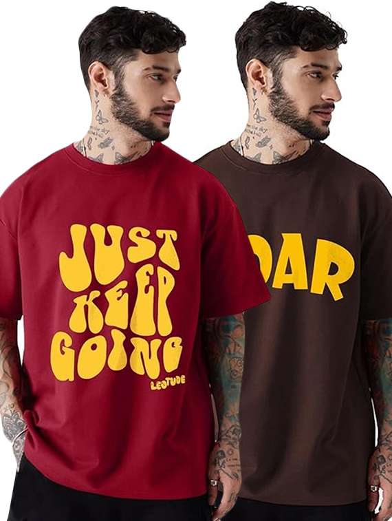 men pack of 2 printed short sleeve oversized fit t-shirt