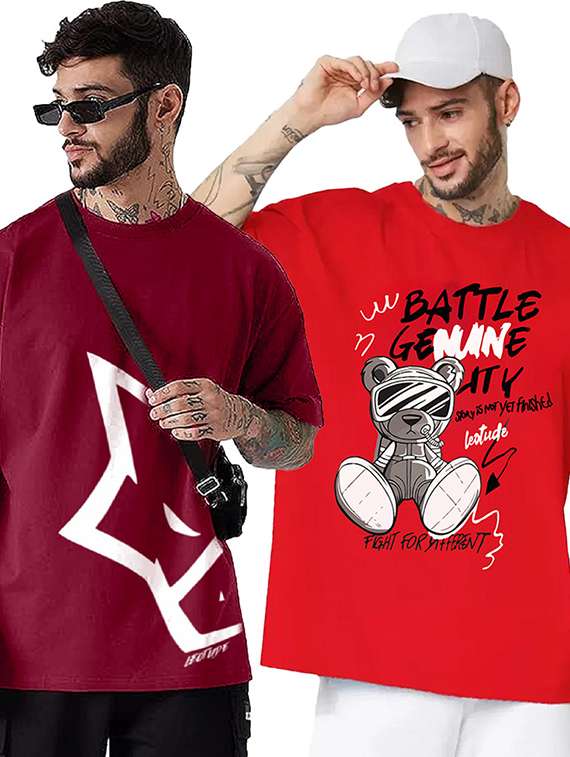 men pack of 2 printed short sleeve oversized fit t-shirt