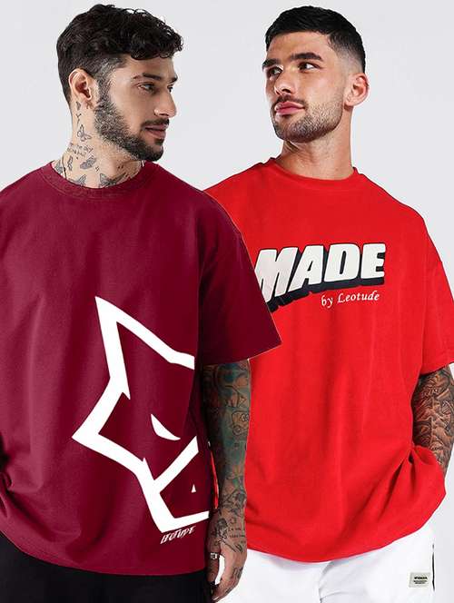 men pack of 2 printed short sleeve oversized fit t-shirt - 22059386 -  Standard Image - 0