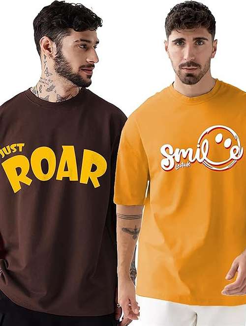 men pack of 2 printed short sleeve oversized fit t-shirt - 22059387 -  Standard Image - 0