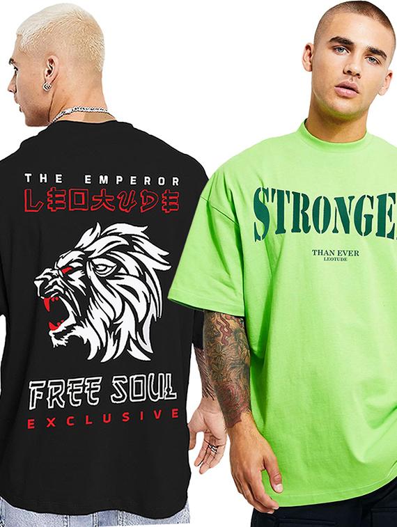 men pack of 2 printed short sleeve oversized fit t-shirt