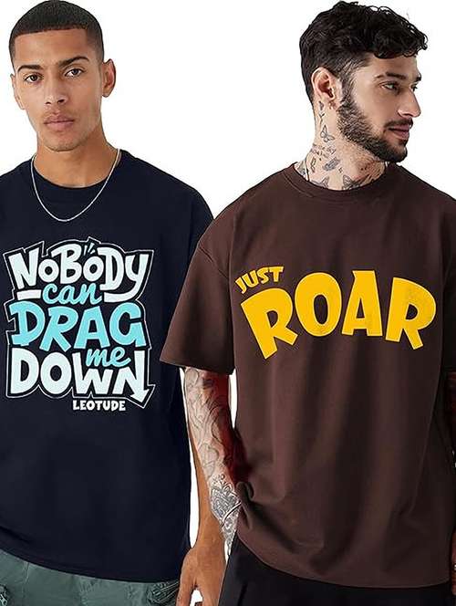 men pack of 2 printed short sleeve oversized fit t-shirt - 22059389 - Standard Image - 0