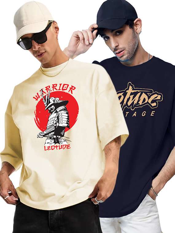 men pack of 2 printed short sleeve oversized fit t-shirt - 22059390 - Zoom Image - 0