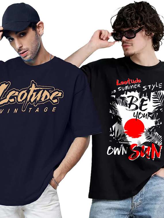men pack of 2 printed short sleeve oversized fit t-shirt - 22059392 - Zoom Image - 0