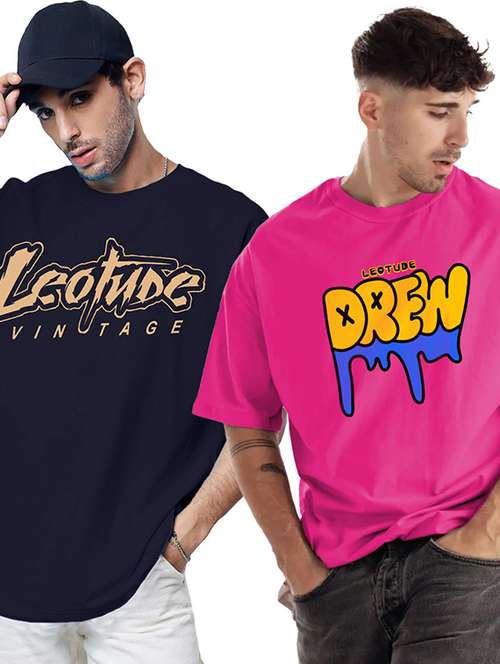 men pack of 2 printed short sleeve oversized fit t-shirt - 22059393 - Standard Image - 0