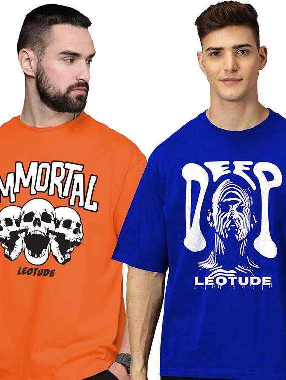 men pack of 2 printed short sleeve oversized fit t-shirt - 22059394 -  Zoom Image - 0