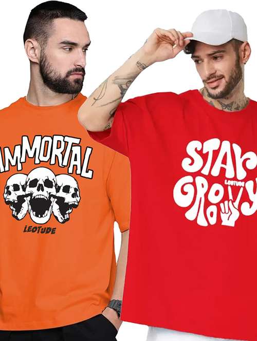 men pack of 2 printed short sleeve oversized fit t-shirt - 22059395 -  Standard Image - 0