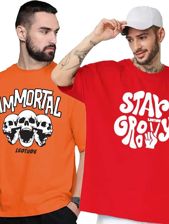 men pack of 2 printed short sleeve oversized fit t-shirt - 22059395 -  Zoom Image - 0