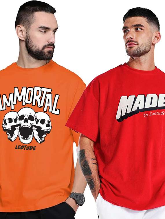 men pack of 2 printed short sleeve oversized fit t-shirt - 22059396 - Zoom Image - 0