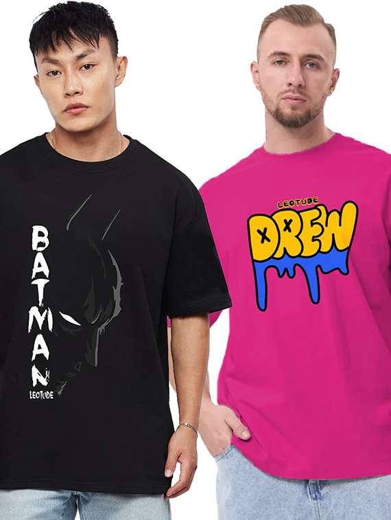 men pack of 2 printed short sleeve oversized fit t-shirt