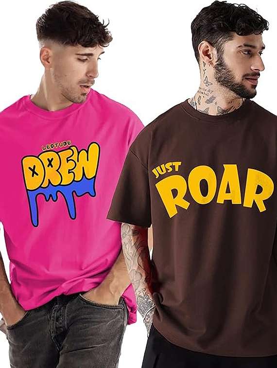 men pack of 2 printed short sleeve oversized fit t-shirt - 22059398 - Zoom Image - 0