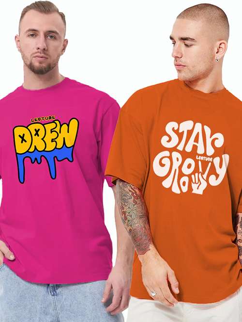 men pack of 2 printed short sleeve oversized fit t-shirt - 22059401 -  Standard Image - 0