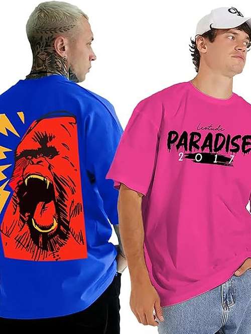men pack of 2 printed short sleeve oversized fit t-shirt - 22059402 - Standard Image - 0