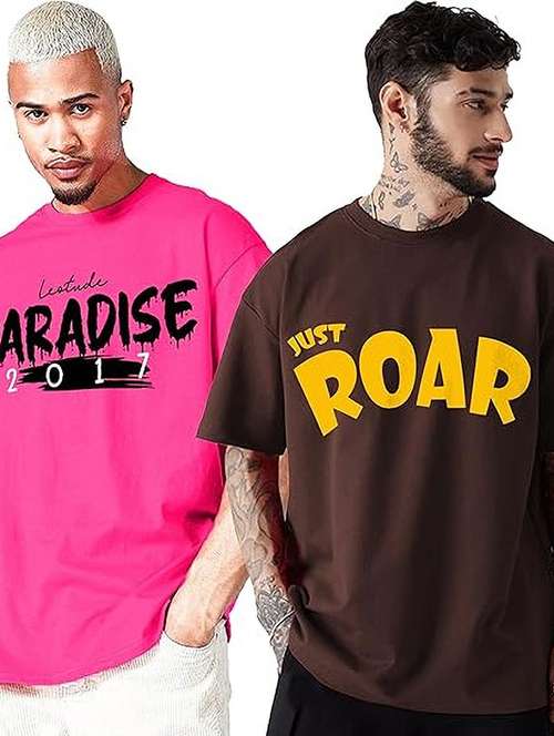 men pack of 2 printed short sleeve oversized fit t-shirt - 22059403 - Standard Image - 0