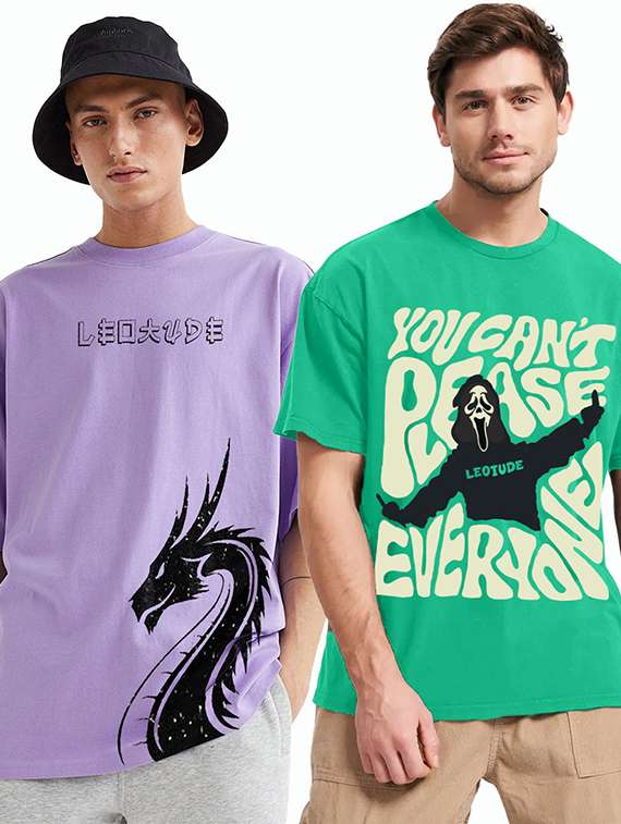 men pack of 2 printed short sleeve oversized fit t-shirt
