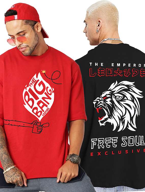 men pack of 2 printed short sleeve oversized fit t-shirt