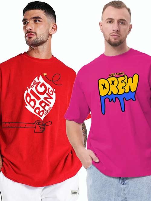 men pack of 2 printed short sleeve oversized fit t-shirt - 22059412 -  Standard Image - 0