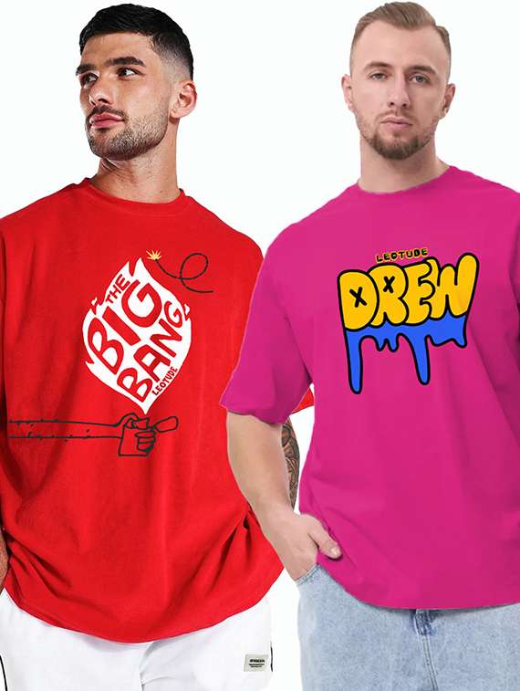 men pack of 2 printed short sleeve oversized fit t-shirt