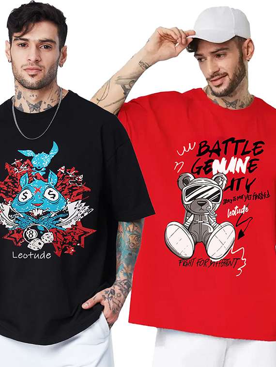 men pack of 2 printed short sleeve oversized fit t-shirt - 22059414 - Zoom Image - 0
