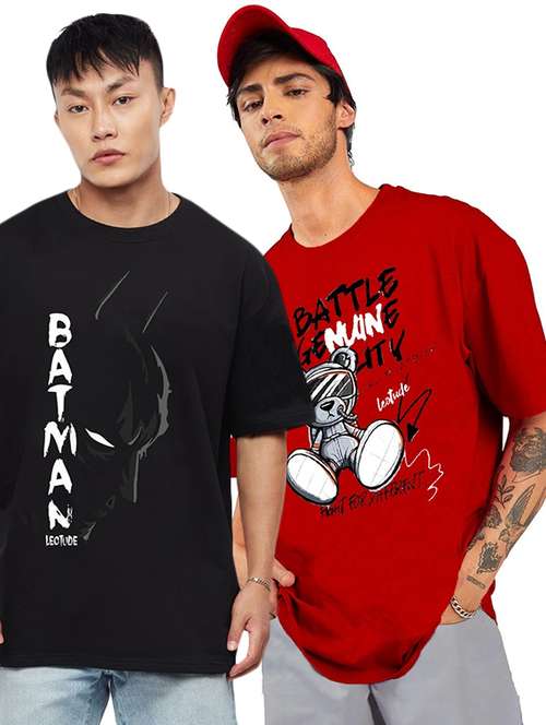 men pack of 2 printed short sleeve oversized fit t-shirt - 22059415 -  Standard Image - 0