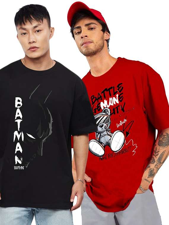 men pack of 2 printed short sleeve oversized fit t-shirt