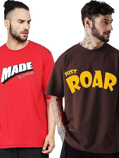 men pack of 2 printed short sleeve oversized fit t-shirt - 22059417 - Standard Image - 0