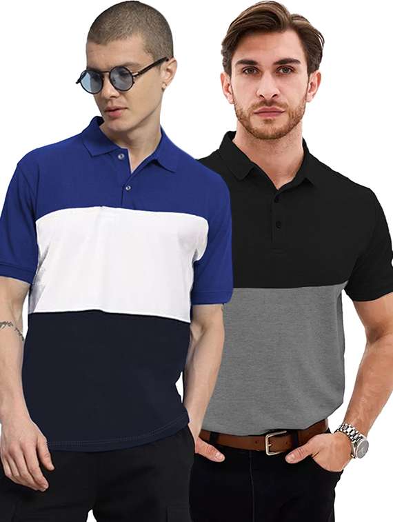 men pack of 2 printed short sleeve regular fit polo t-shirt