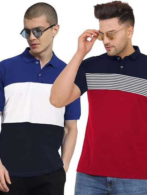 men pack of 2 printed short sleeve regular fit polo t-shirt - 22059423 -  Standard Image - 0