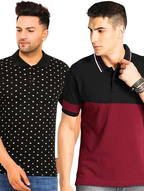 men pack of 2 printed short sleeve regular fit polo t-shirt