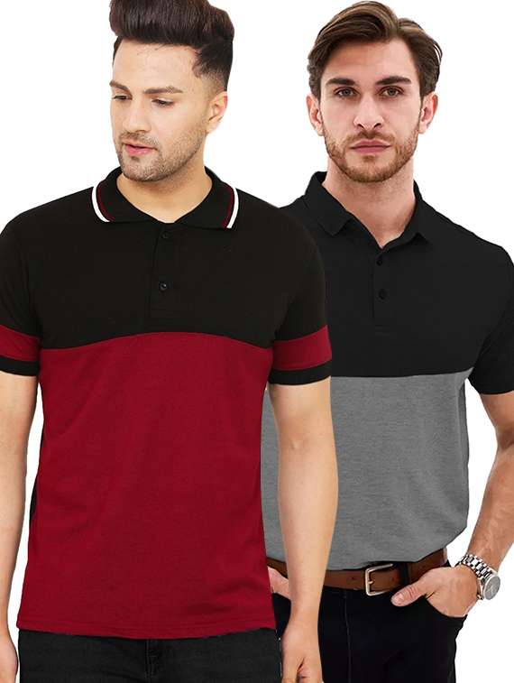 men pack of 2 printed short sleeve regular fit polo t-shirt