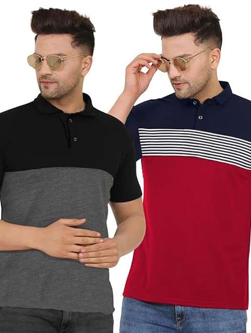 men pack of 2 printed short sleeve regular fit polo t-shirt - 22059435 - Standard Image - 0