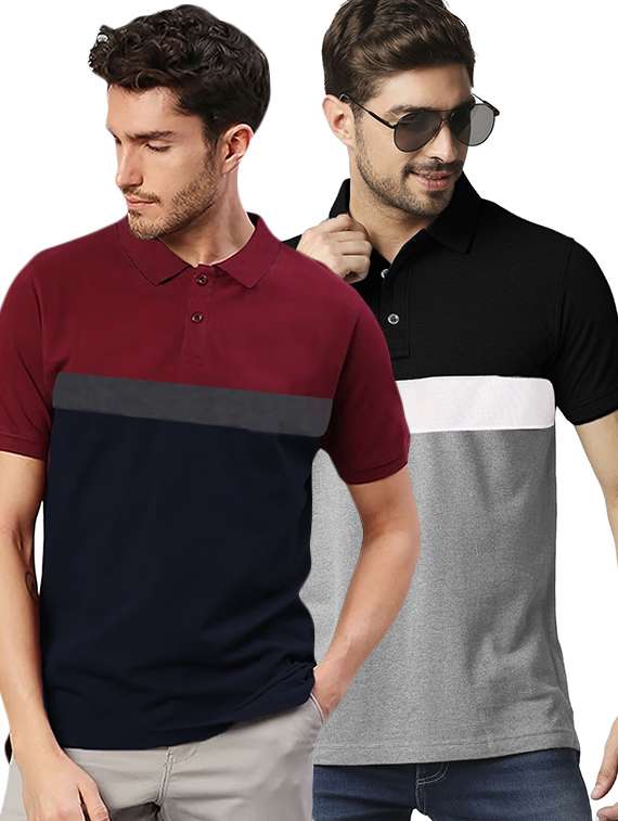 men pack of 2 printed short sleeve regular fit polo t-shirt