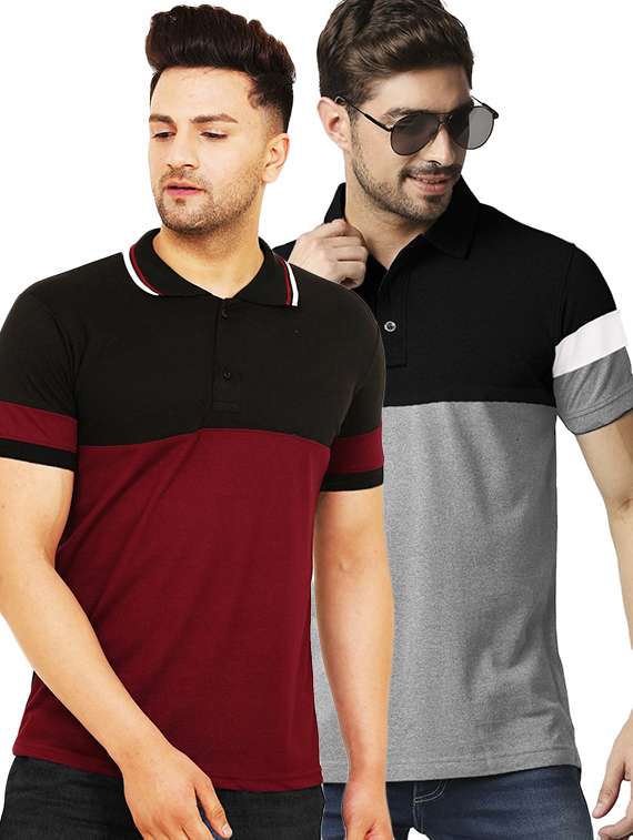 men pack of 2 printed short sleeve regular fit polo t-shirt