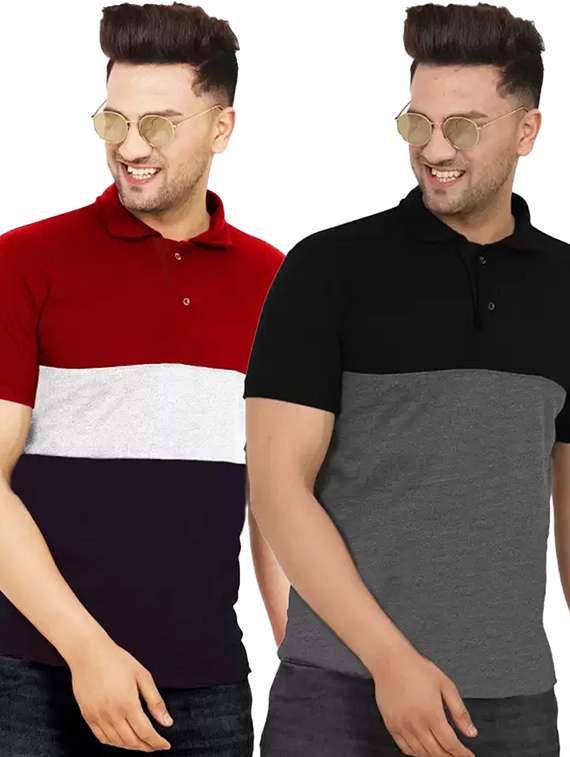 men pack of 2 printed short sleeve regular fit polo t-shirt