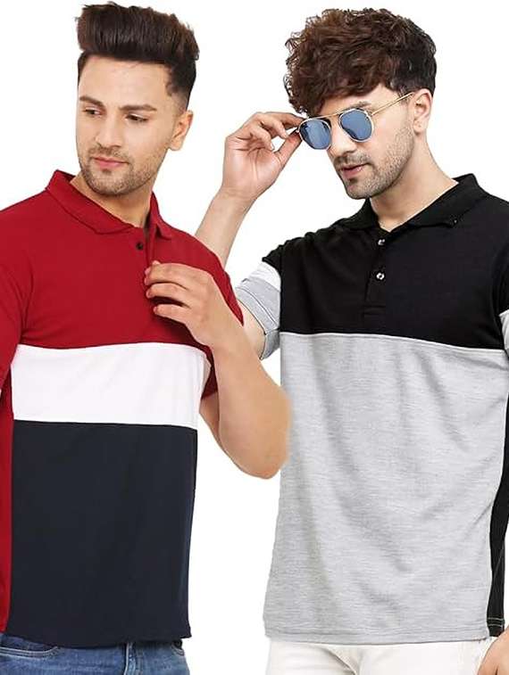 men pack of 2 printed short sleeve regular fit polo t-shirt