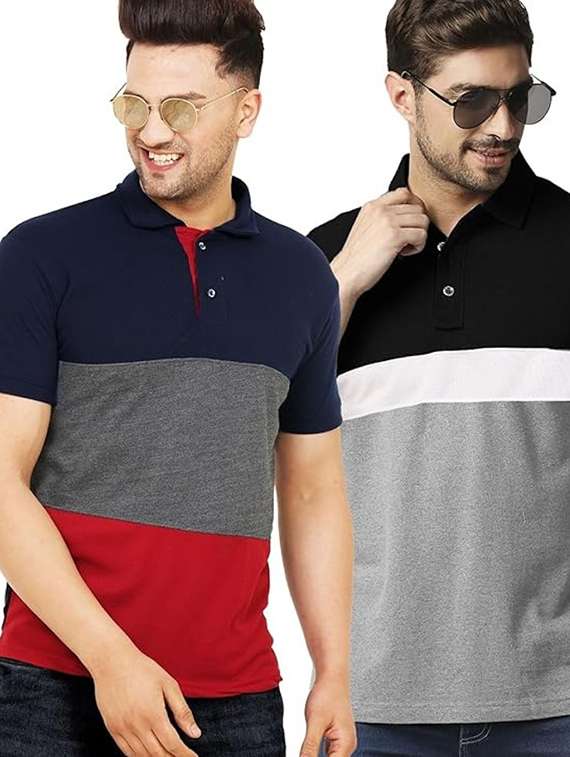 men pack of 2 printed short sleeve regular fit polo t-shirt
