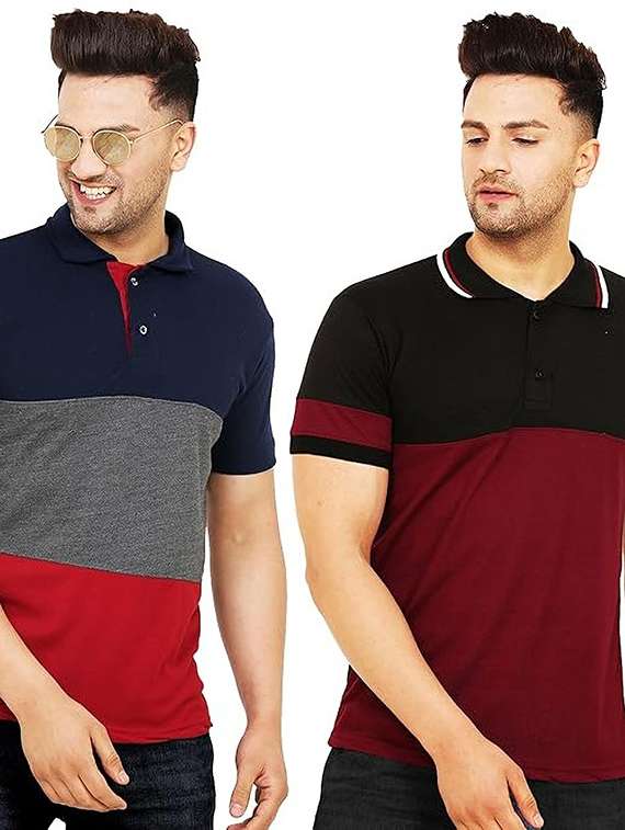 men pack of 2 printed short sleeve regular fit polo t-shirt