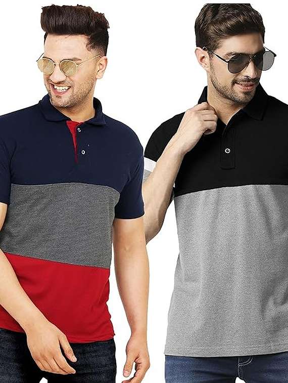 men pack of 2 printed short sleeve regular fit polo t-shirt