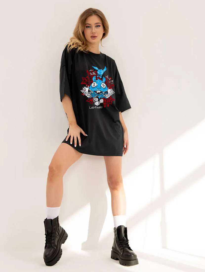 women printed short sleeve oversized fit t-shirt - 22059507 -  Standard Image - 3