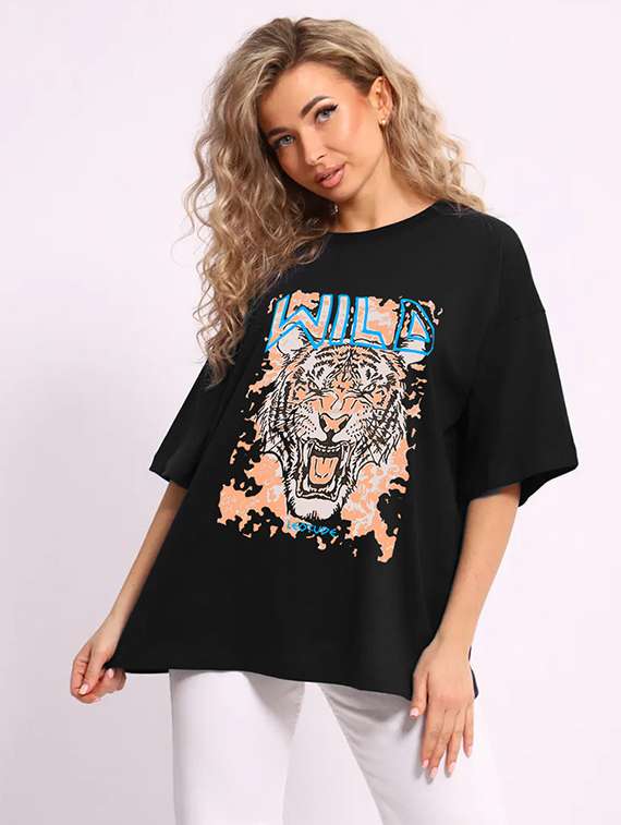 women printed shrort sleeve oversized t-shirt