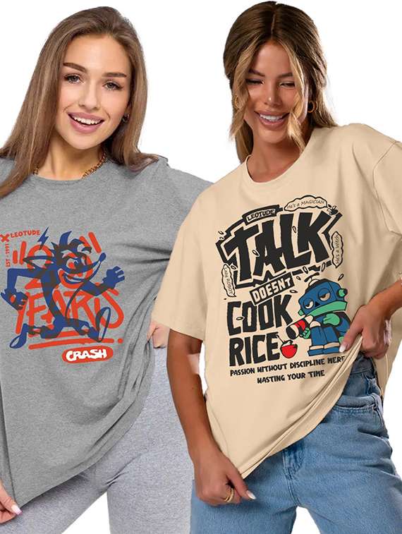 women pack of 2 printed short sleeve oversized t-shirt