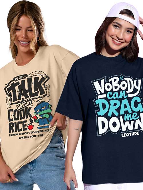 women pack of 2 printed short sleeve oversized t-shirt - 22059599 -  Standard Image - 0