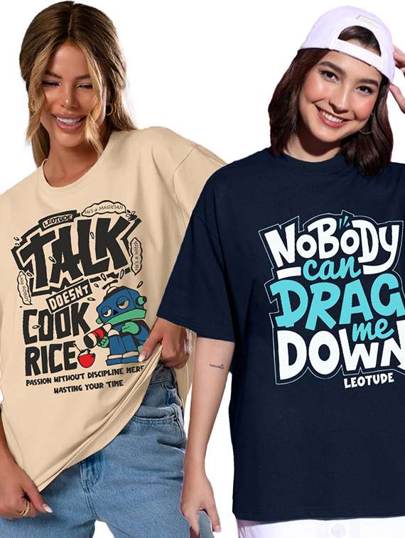 women pack of 2 printed short sleeve oversized t-shirt