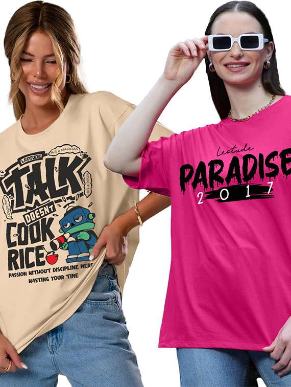 women pack of 2 printed short sleeve oversized t-shirt