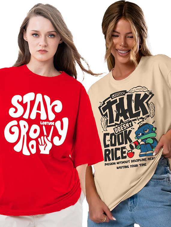 women pack of 2 printed short sleeve oversized t-shirt