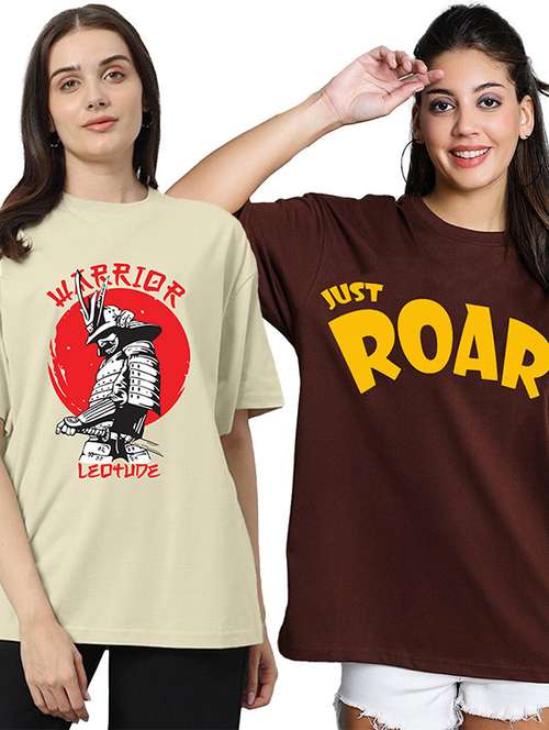 women pack of 2 printed short sleeve oversized t-shirt - 22059604 -  Standard Image - 0